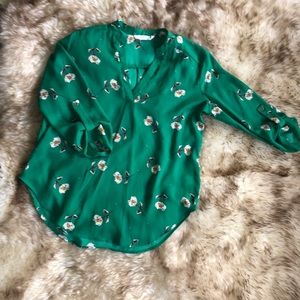 Green flower print blouse